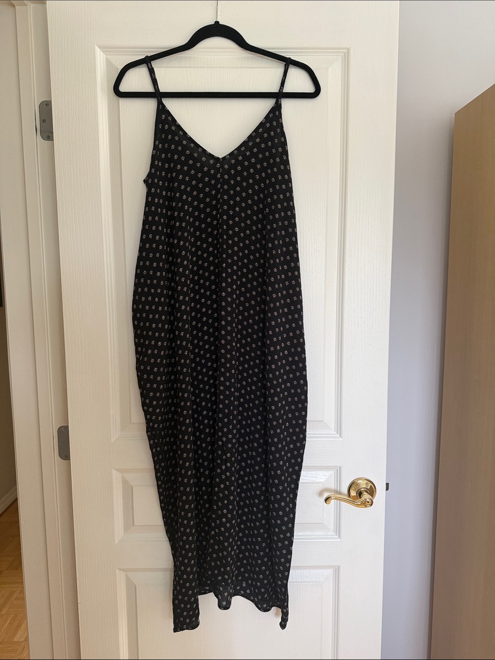 Black Printed Spaghetti-Strap Maxi Dress